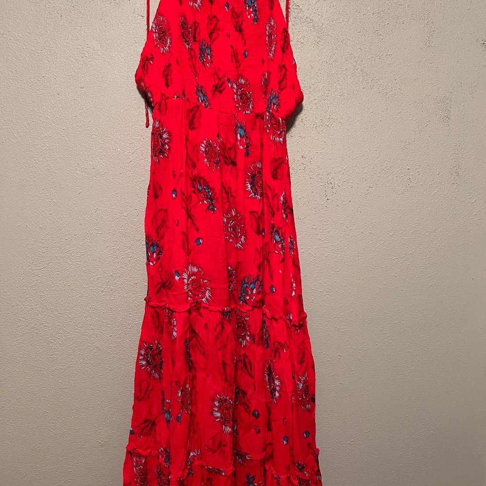 FREE PEOPLE red flower maxi dress LARGE